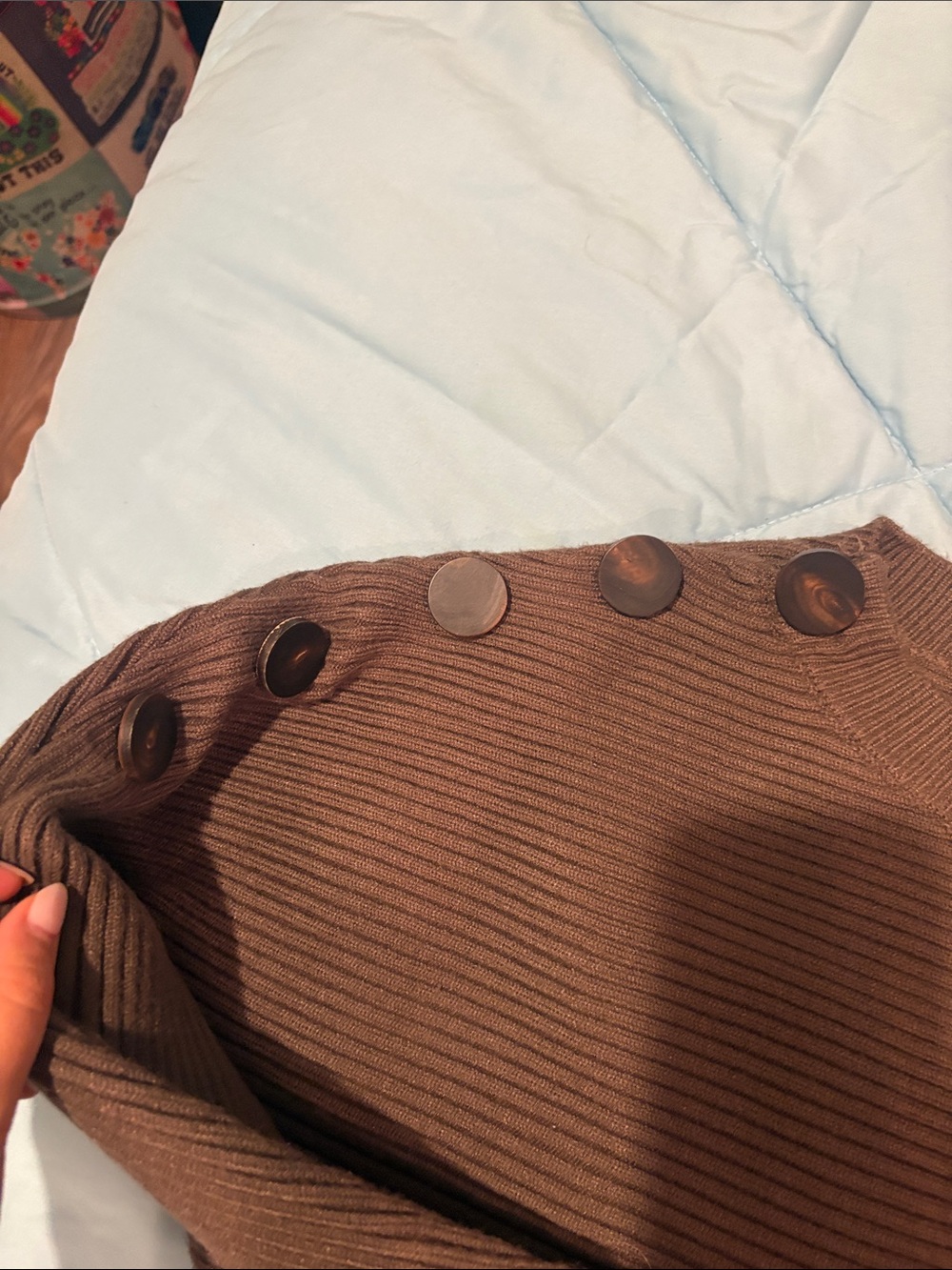 Zara Ribbed Button-Shoulder Sweater - Picture 3 of 4